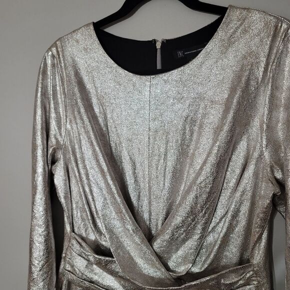 Inc international concepts platinum 1 shiny silver twist front dress size large - Picture 8 of 11